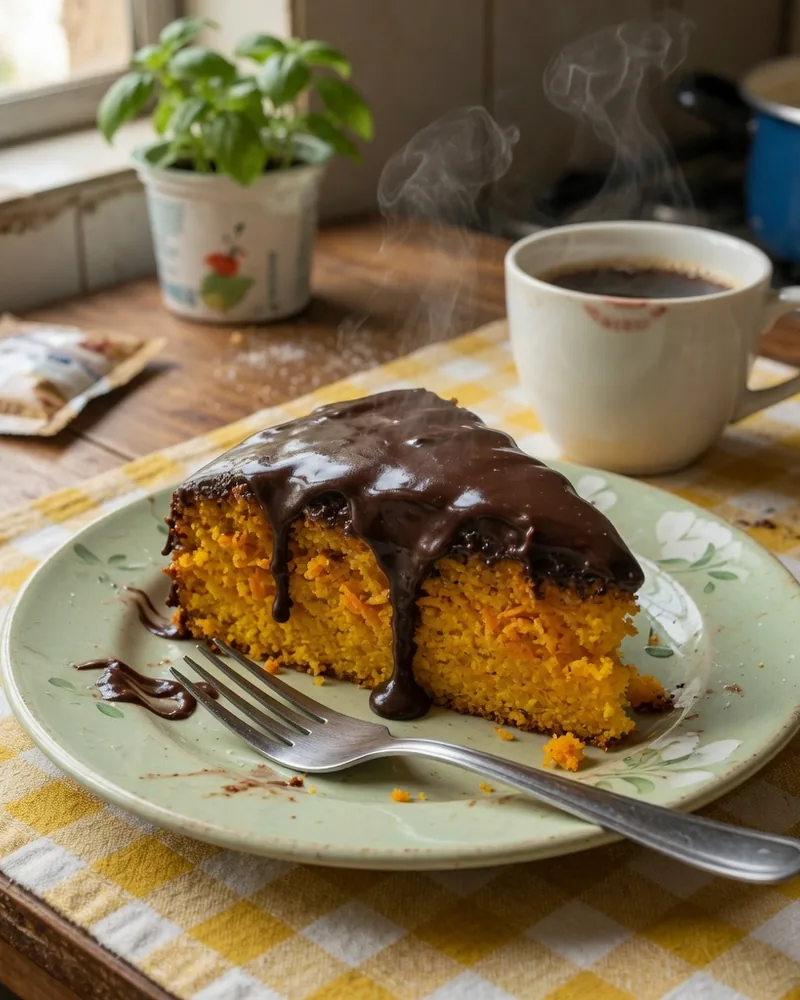 Bolo de Cenoura com Calda de Chocolate — foto do prato pronto